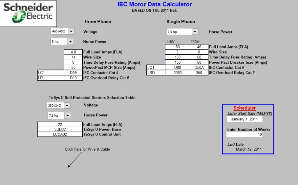 9 Bang chon thiet bi Schneider cho Motor theo tieu chuan IEC 2011 NEC